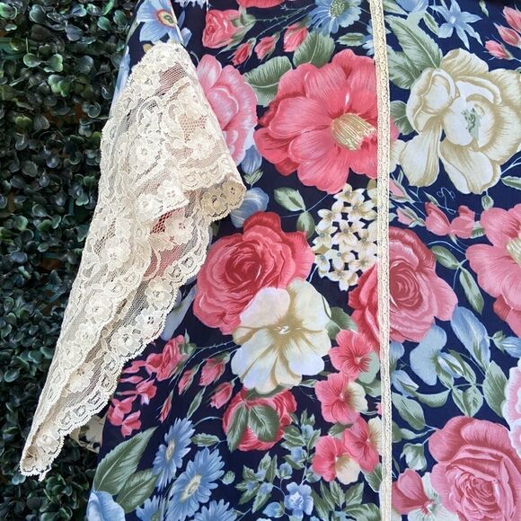Vintage Val Mode Sheer Lace Trim & Floral Print Robe Lingerie - Picture 2 of 8